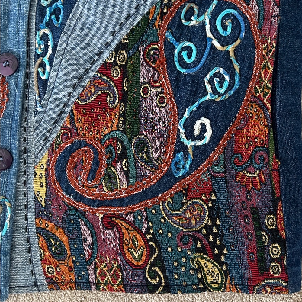 Embroidered Patchwork Denim Jacket In Multicolor - image 4